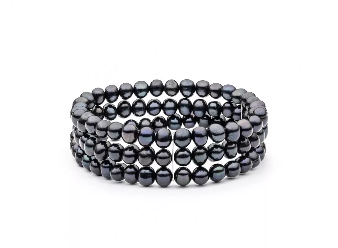 Trend-Perlenarmband 3-reihig flex weiß rund, 5-5.5 mm, Silber, Gaura Pearls, Estland Trend-Perlenarmband 3-reihig flex weiß rund, 5-5.5 mm, Silber, Gaura Pearls, Estland